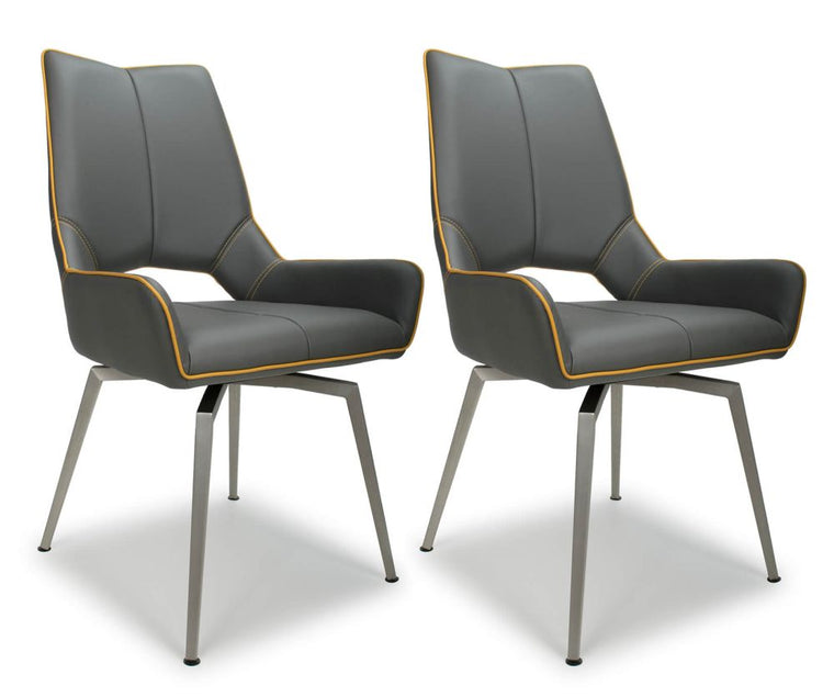 Hawksmoor Mako Graphite Grey Leather Effect Swivel Dining Chair (Pair)