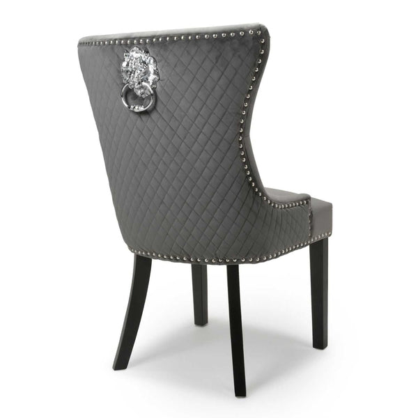 Hawksmoor Lionhead Ring Back Dining Chair Brushed Velvet Grey in Black Legs (Pair)