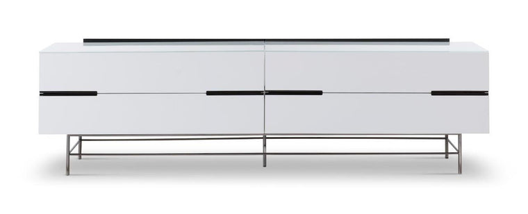 Gillmore Space Alberto Four Drawer Low Sideboard White With Dark Chrome Accent