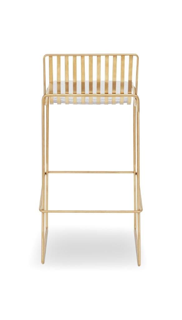 Gillmore Space Finn Bar Stool Silver Upholstered & Brass Frame