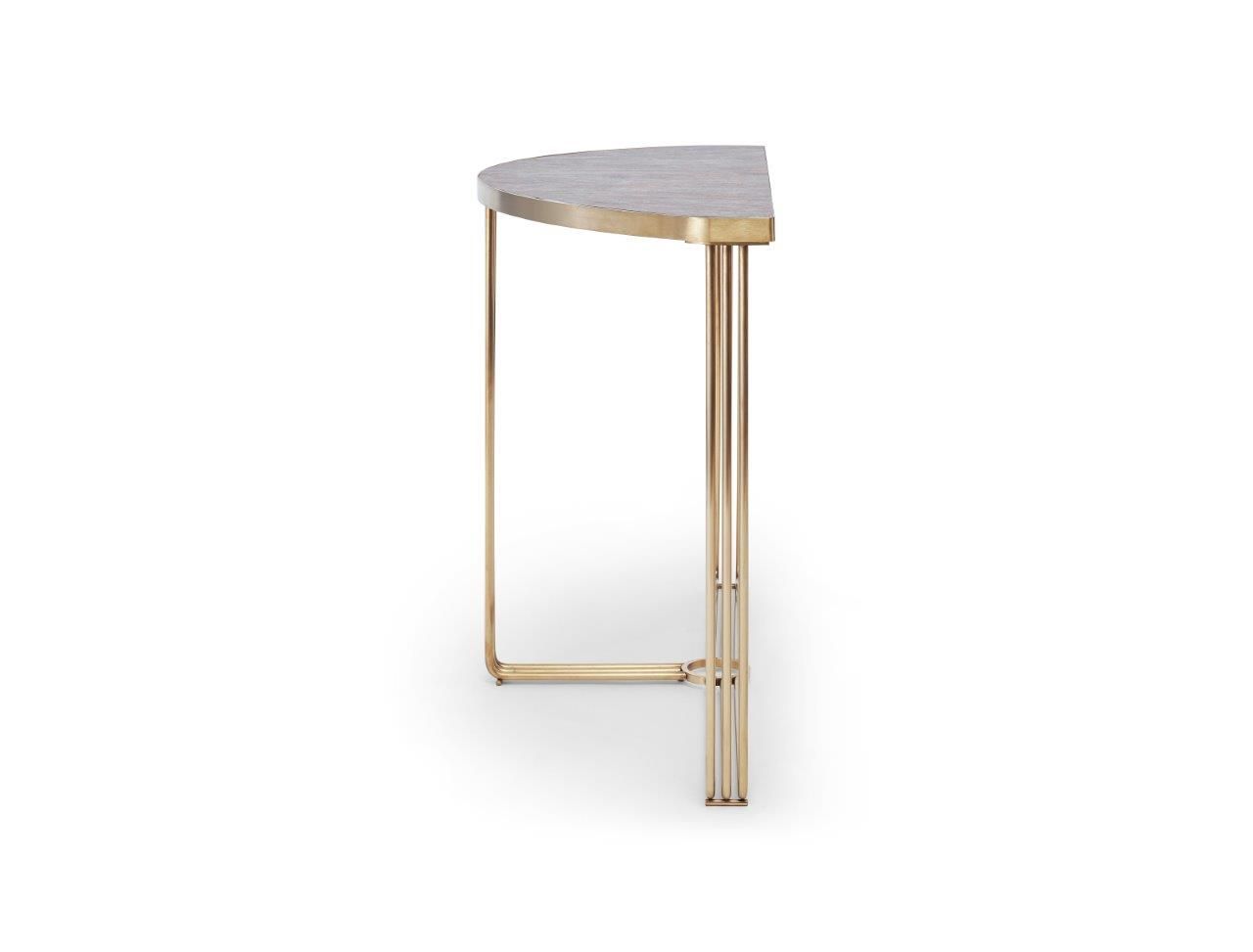 Gillmore Space Finn Demi Lune Console Table Dark Stone Top & Brass Frame