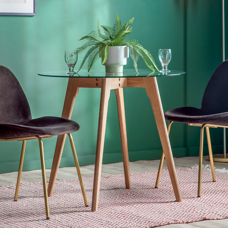 Mayfield Hunstville Round Dining Table Oak with Glass Top 900mm