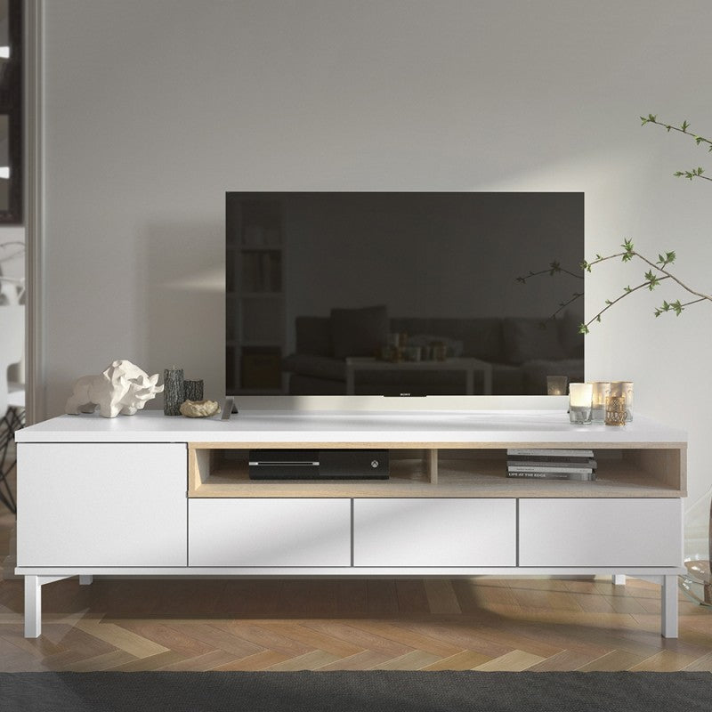 Axton Blauzes TV Unit 3 Drawers 1 Door in White and Oak