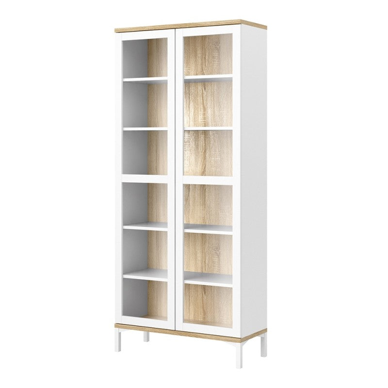 Axton Blauzes Display Cabinet Glazed 2 Doors in White and Oak