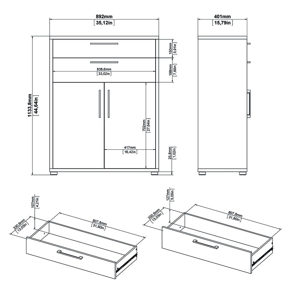 Axton Trinity Bookcase 5 Shelves With 2 Drawers And 2 Doors In Black Woodgrain