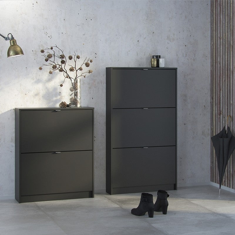 Axton Choctaw Shoe Cabinet With 3 Tilting Doors And 2 Layer In Matt Black