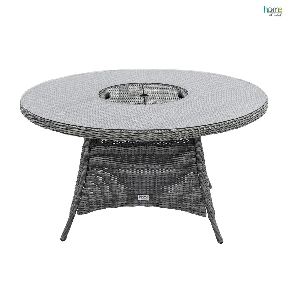 Home Junction Iris Grey Round Dining Table with Ice Bucket and 6 Armchairs