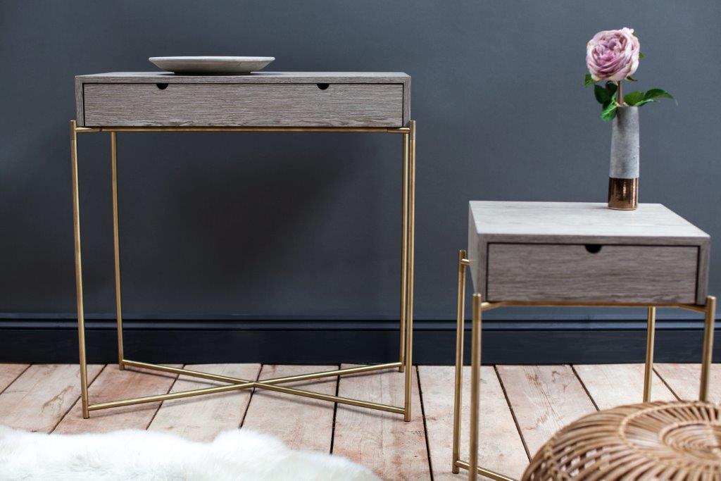 Gillmore Space Iris Small Console Table With Drawer In Weathered Oak Top