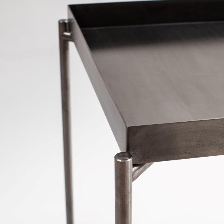 Gillmore Space Iris Large Console Table Weathered Oak Top & Large Gun Metal Tray