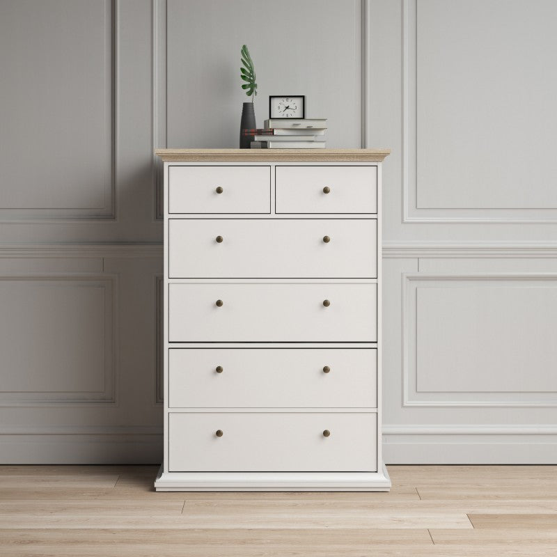 Axton Westchester Chest Of 6 Drawers In White and Oak