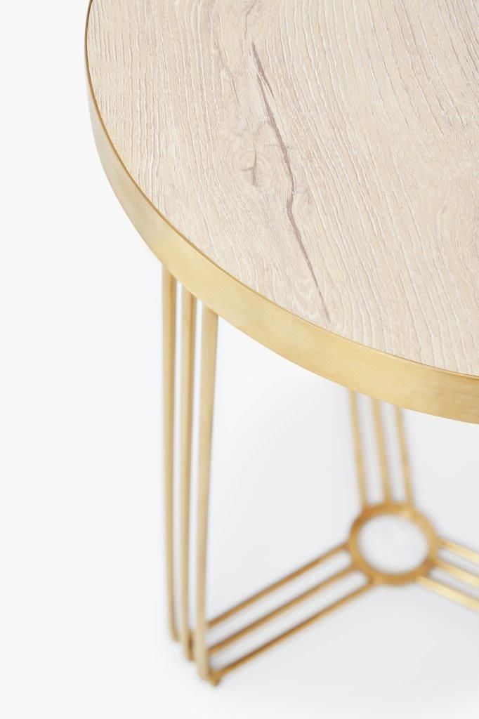 Gillmore Space Finn Circular Side Table Pale Oak Top & Brass Frame