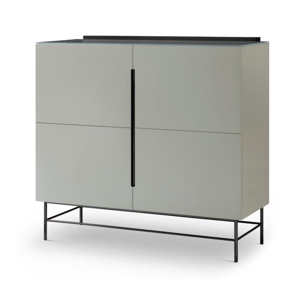 Gillmore Space Alberto Two Door High Sideboard Grey With Dark Chrome Accent