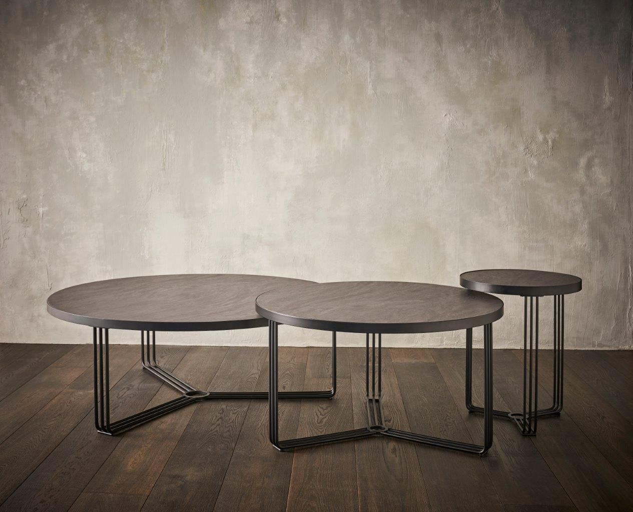 Gillmore Space Finn Small Circular Coffee Table Dark Oak Top & Black Frame