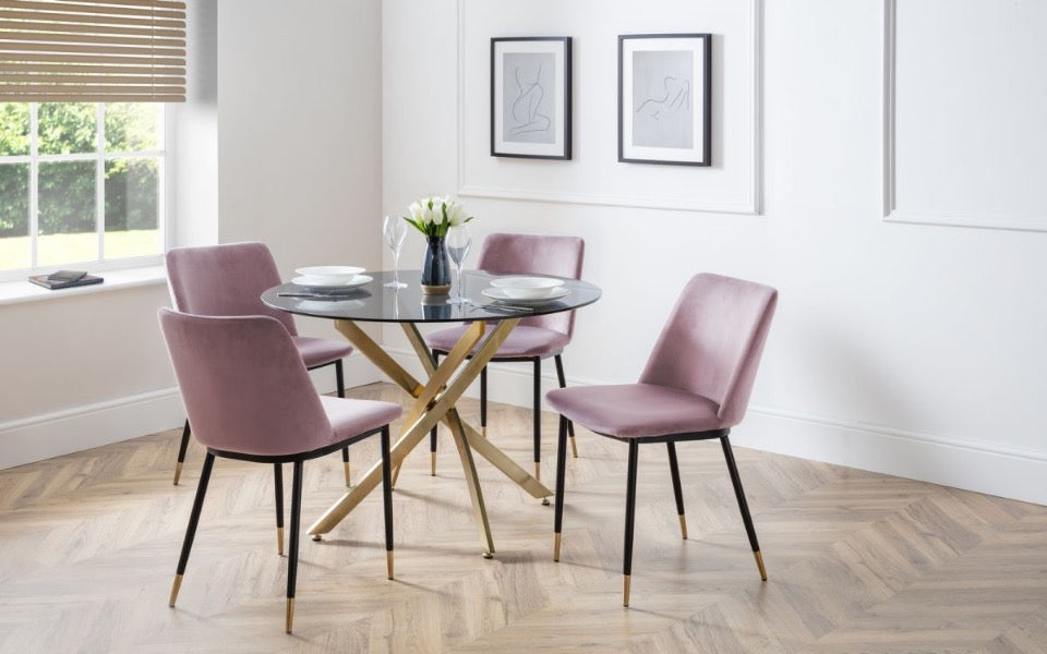 Julian Bowen Montero Round Glass Dining Table 100cm & 4 Delaunay Chairs