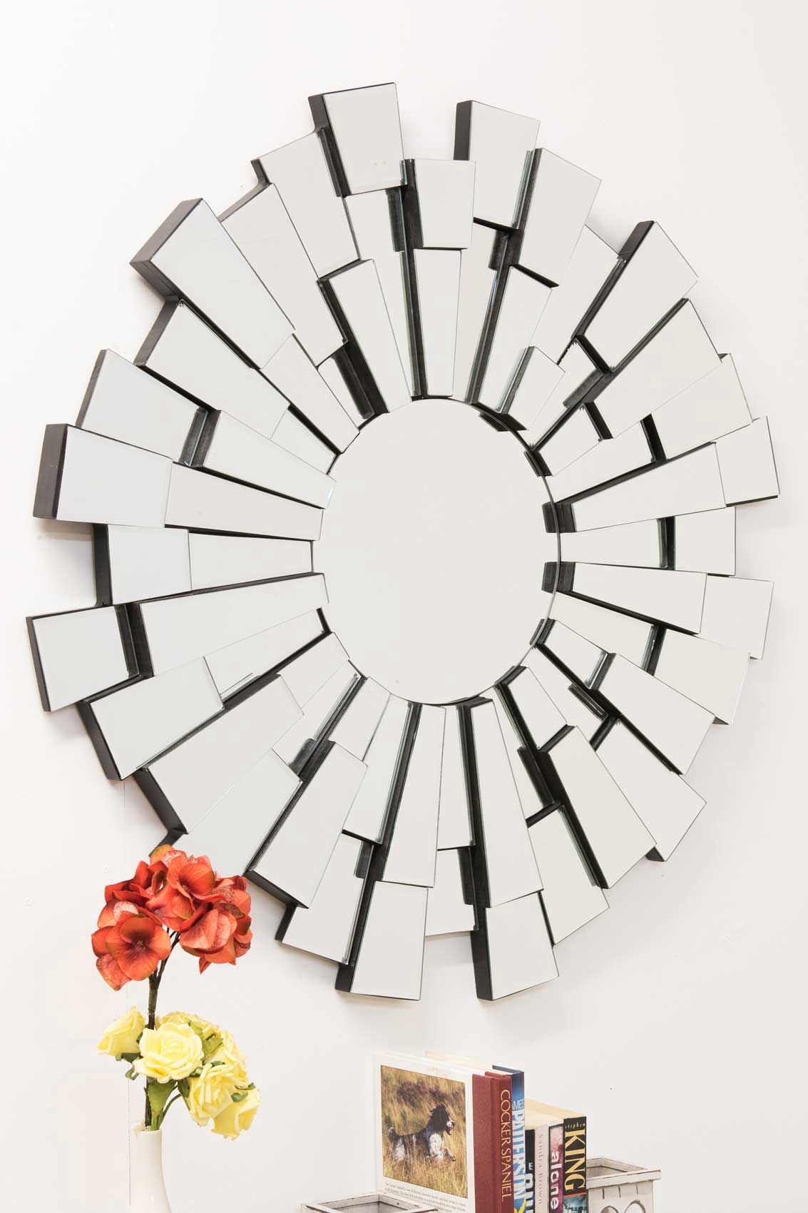 Sunburst All Glass Elegant Round Wall Mirror 90 x 90 CM